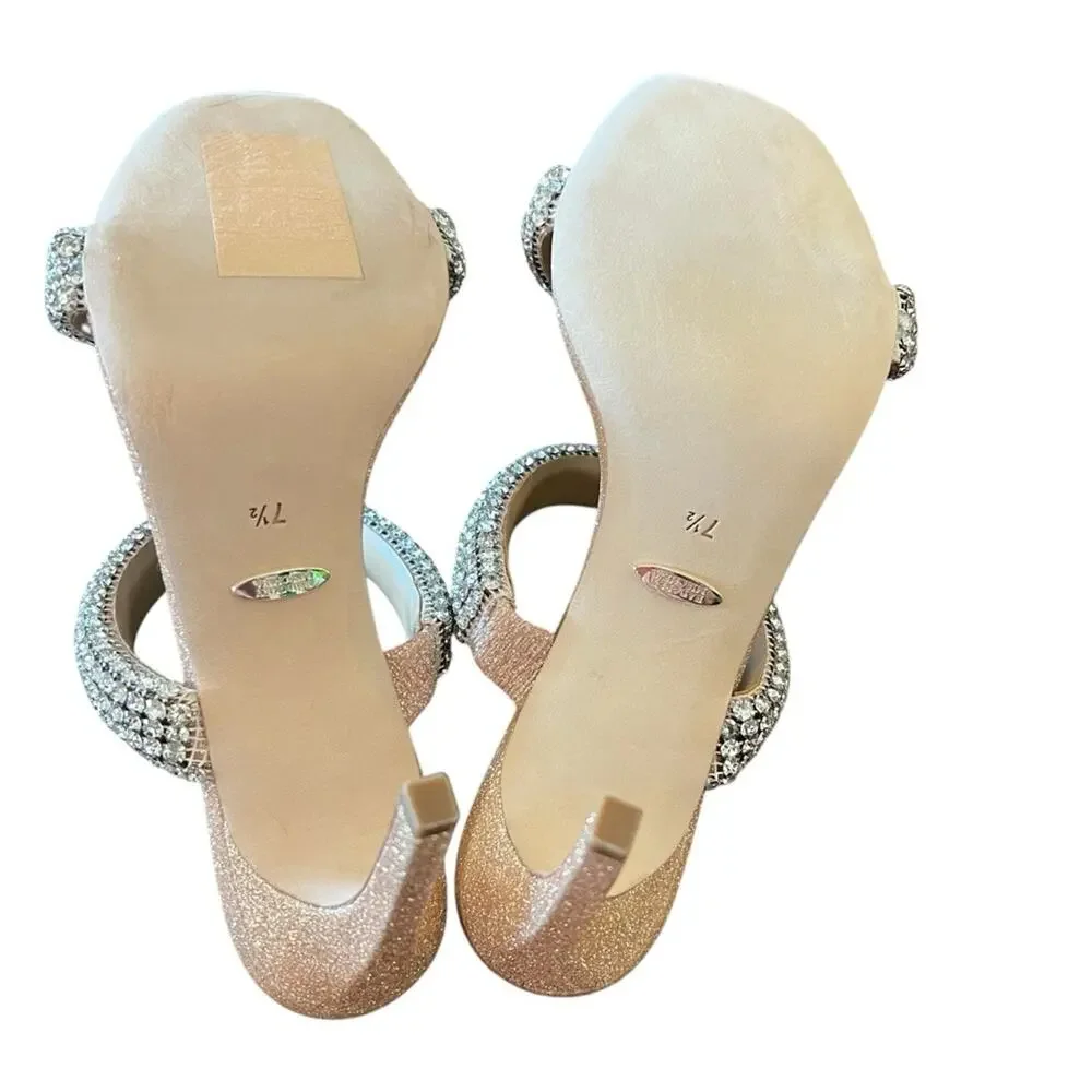 Badgley Mischka Sade Jeweled Double-Band Stiletto Heels Blush Gold NEW Size 7.5